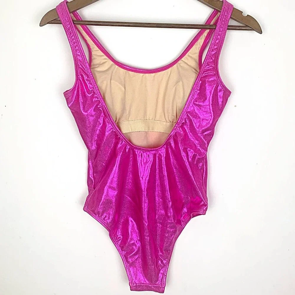 Champagne Problems Metallic Graphic Cheeky One-Piece Swimsuit in Pink - Picture 6 of 8